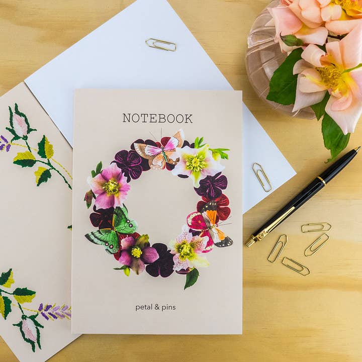 petal & pins - Wholesale Notebook - Butterfly Garland Floral Notebook - Latte2