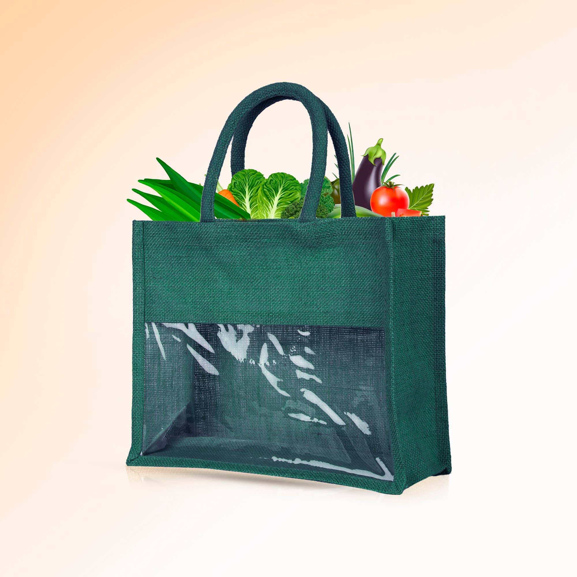 ecojutebags – wholesale Bärkasse - Unisex – Återanvändbara juteväskor – Set om 4 med PVC-fönsterpanel16