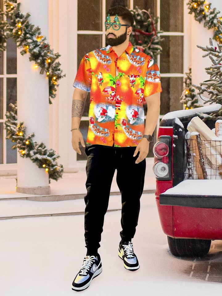 LA LEELA Men's Christmas Party Shirt Orange P00042 for wholesale by LA LEELA \ HAPPY BAY