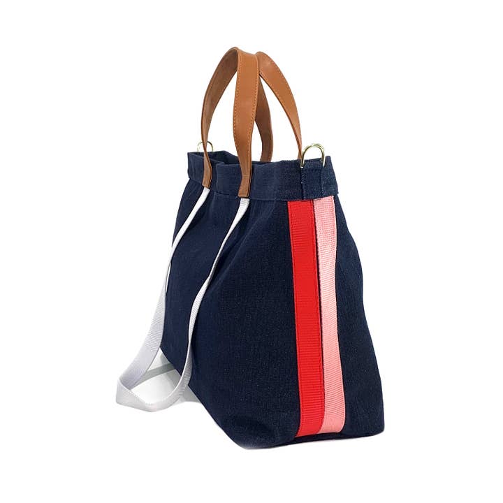 Manhattan Tote Denim with hot pink/light pink for wholesale on Faire2