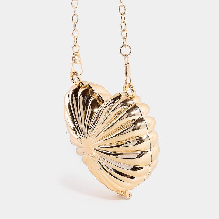 Collections by Fame Accessories - Wholesale Clutch Bag - Women's - Metallic Shining Heart Clutch Coin Purse