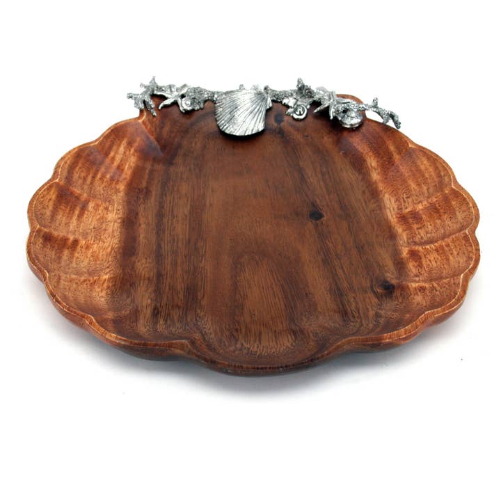 Large Acacia Wood Clam Shell Plate Tray for wholesale by Housewares & Tabletops by Contrast Inc.