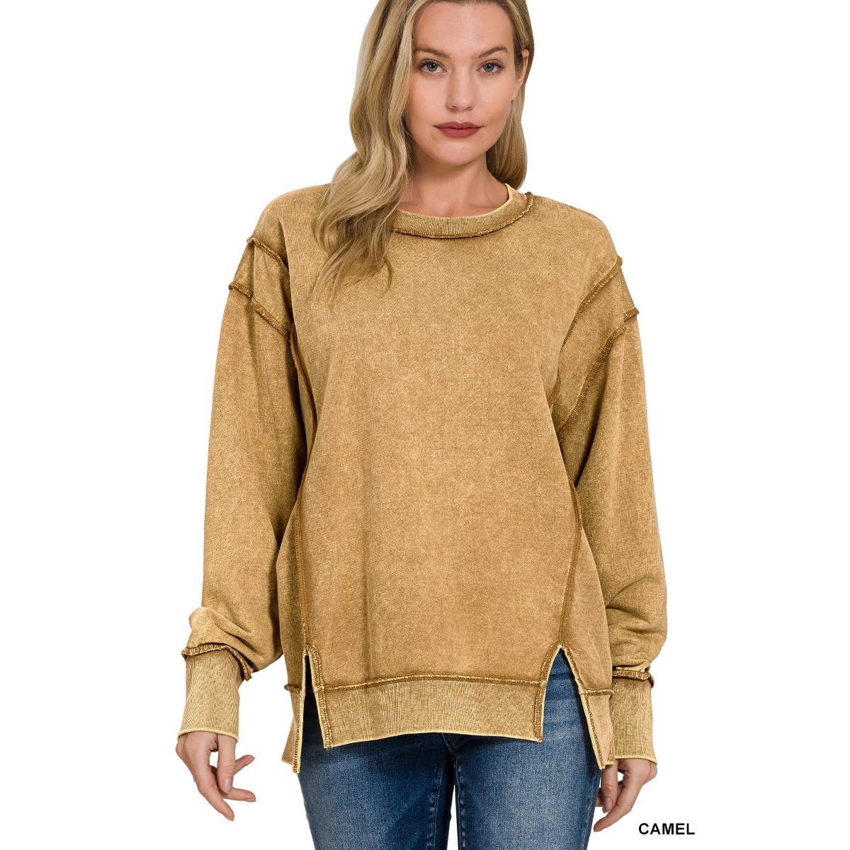 Apolline - Wholesale Sweatshirt - Women's - Acid wash f terry exposed-seam sweatshirt3