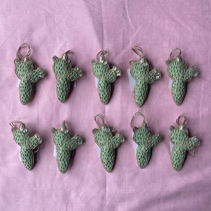 Cactus (Lime Green) Christmas Tree Decoration Handmade for wholesale by Katie Larmour Linen