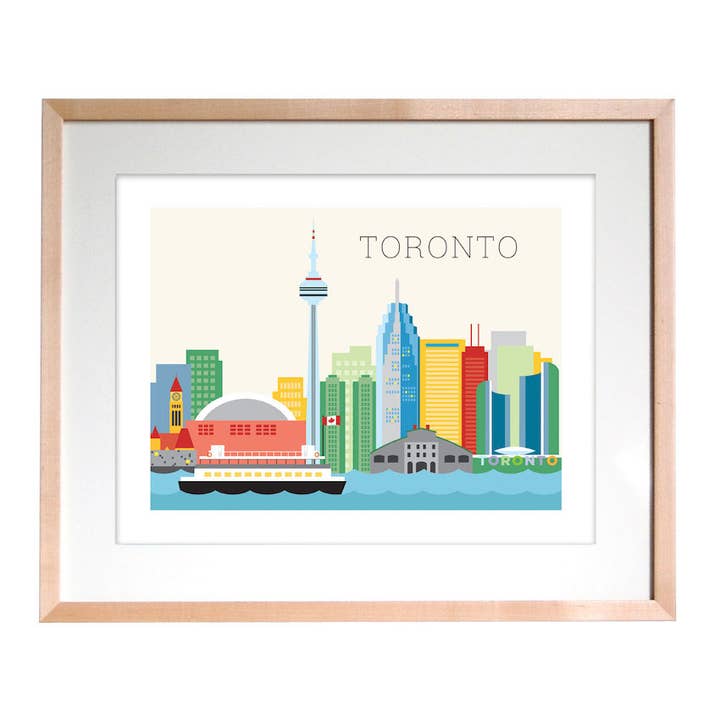 Impression artistique de la ligne d'horizon de Toronto Canada 11x14 Décoration intérieure pour la vente par THE FOUND