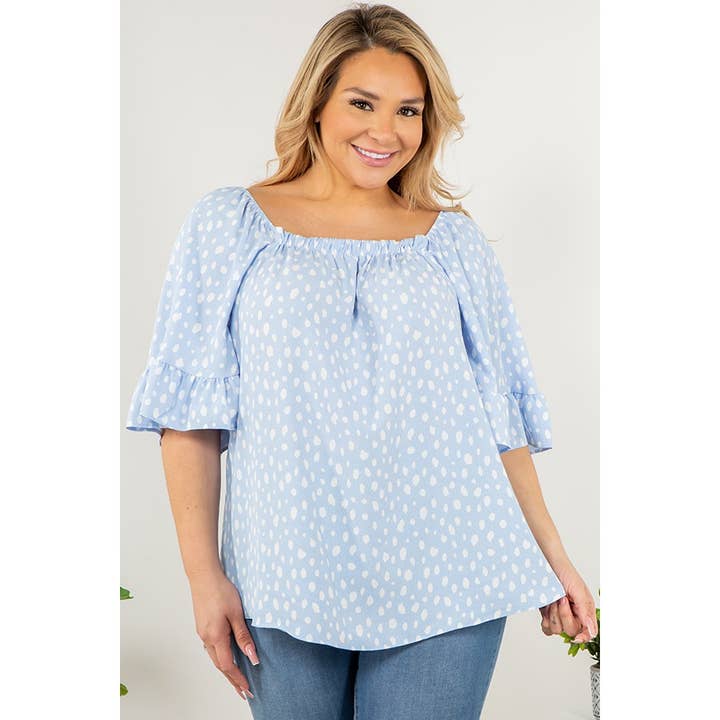 PLUS SIZE DOT PRINT OFF SHOULDER TOP for wholesale by Curve Market
