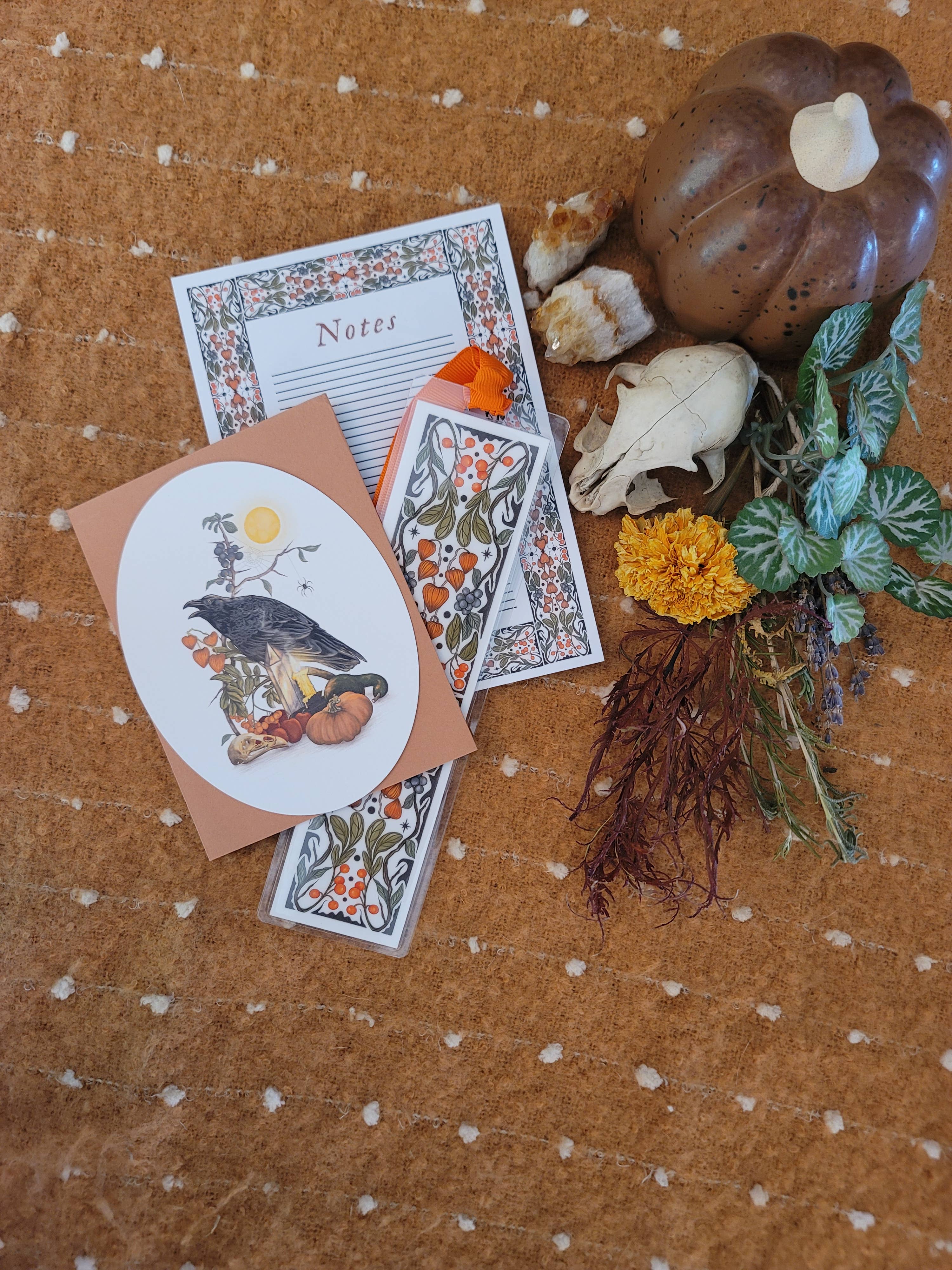 Black Moss Studio - Wholesale Stationery/Notecard Set - Autumnal Equinox Stationery Bundle – Raven & Autumn Foliage7
