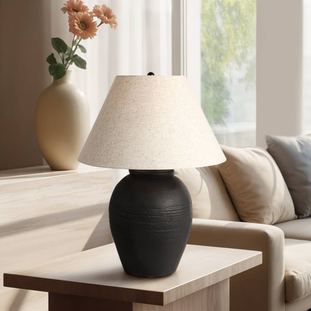 Sagebrook Home - Wholesale Accent/Desk Lamp - Black/Beige 27 in. Artisan Jug Table Lamp with Tapered Shade6