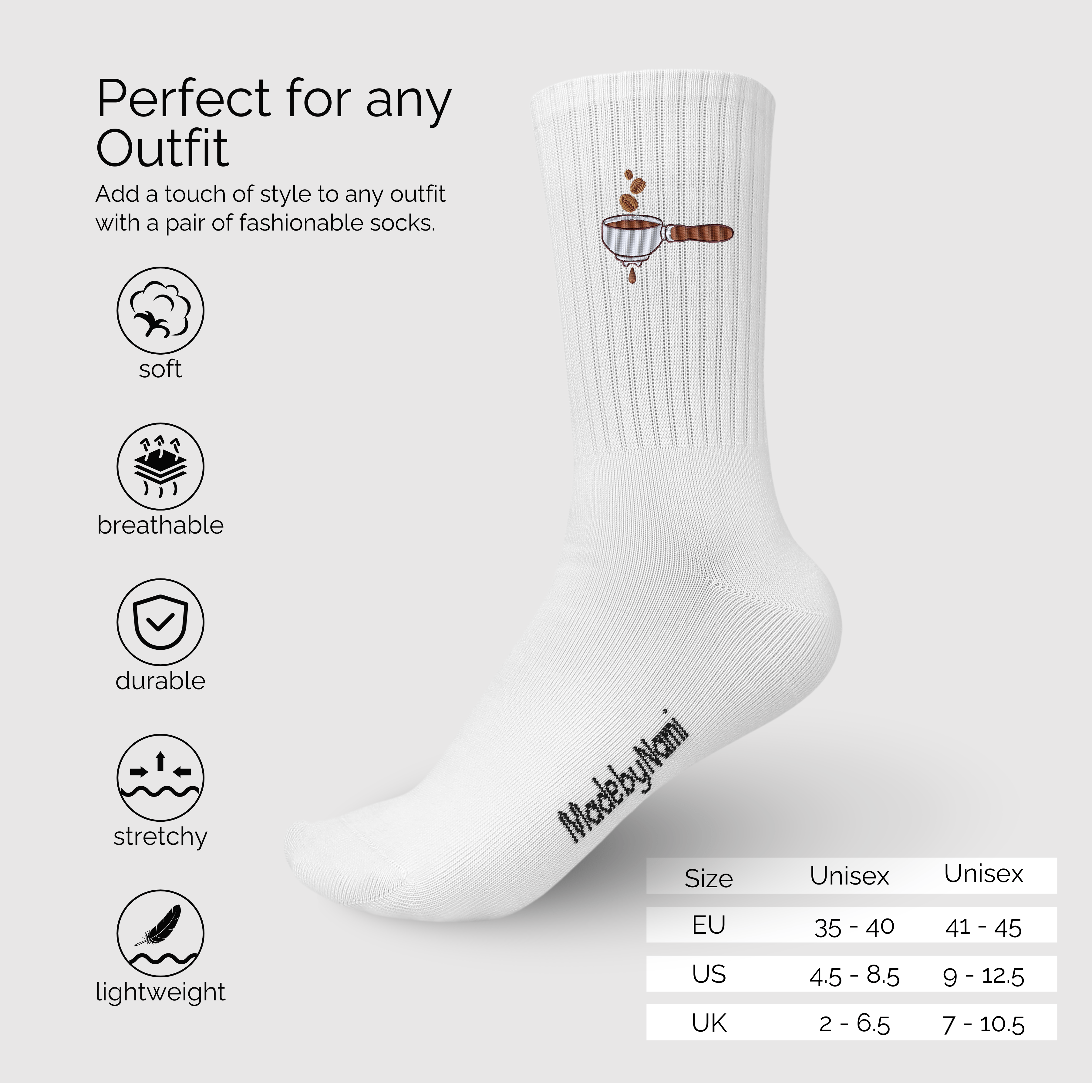 Made By Nami - Wholesale Socks - Unisex - 3 pairs of white socks with coffee motif1