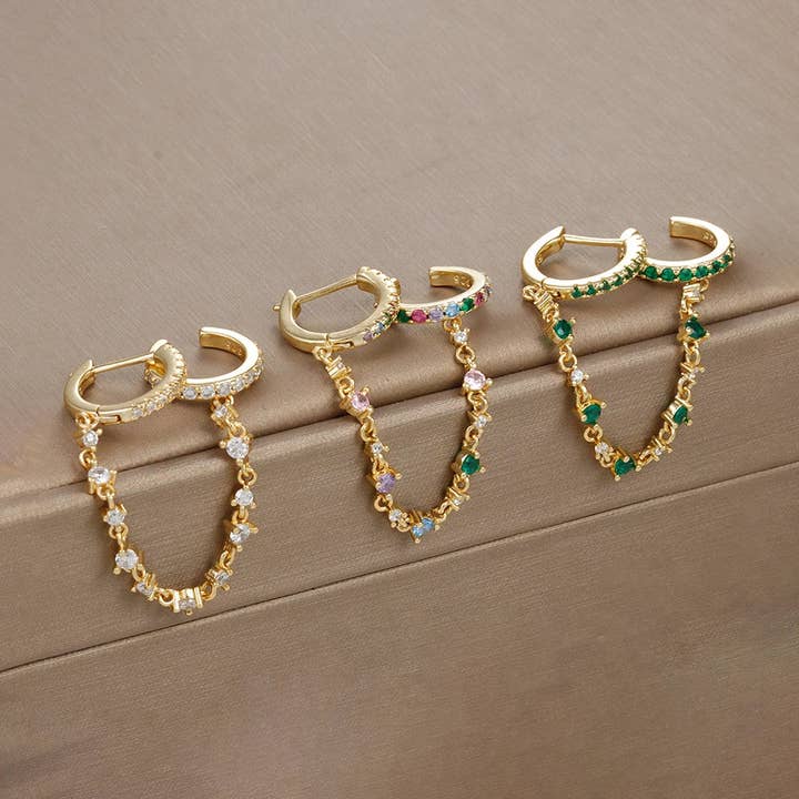 Europe and America CZ Crystal Chain Drop Earrings Stainless Steel Pendant Ear Buckle Fashion Jewelry For Women Birthday Gifts for wholesale by Maiden-Art MindfulChic Fashion