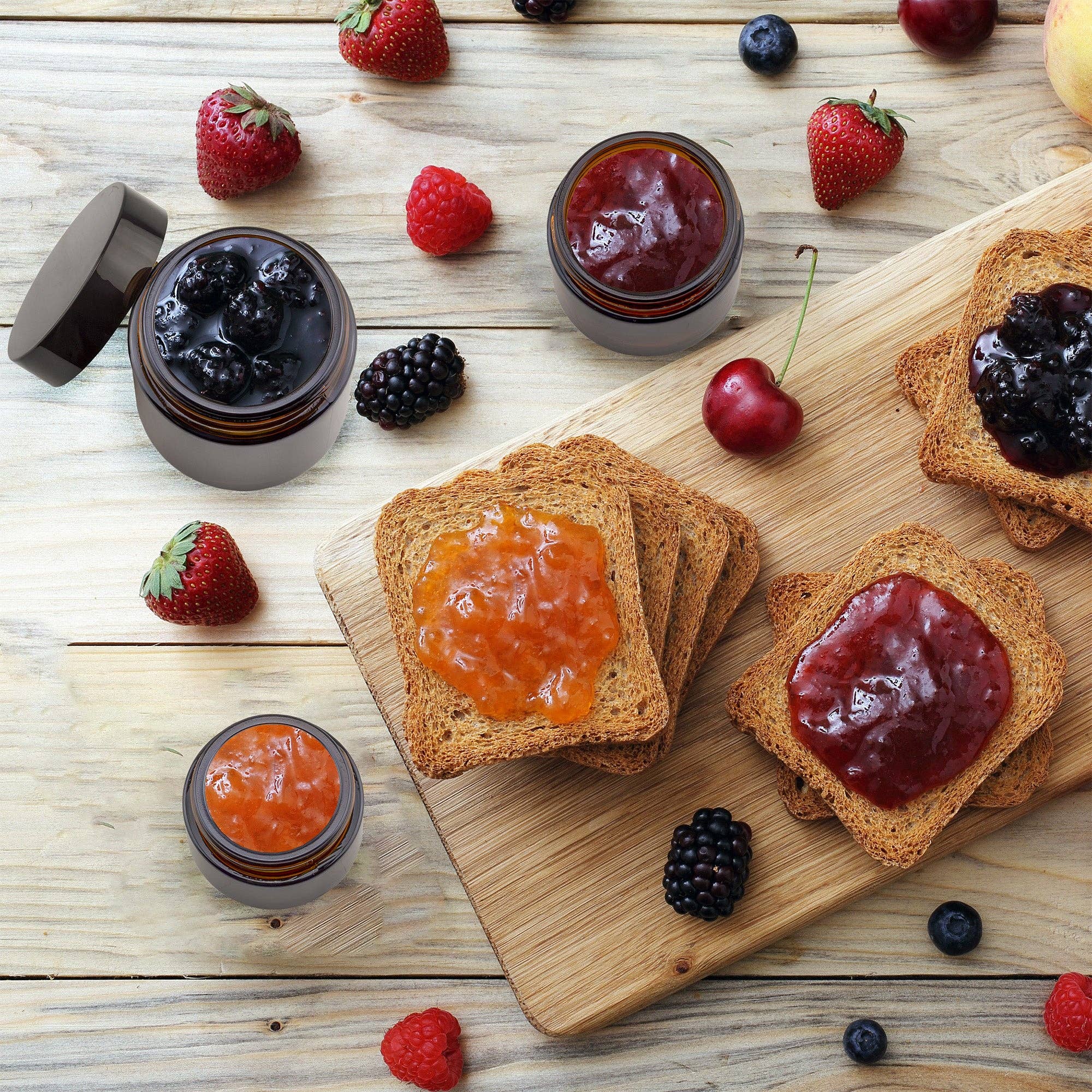 Kurated Korner - Wholesale Jar - Cornucopia 1, 2 & 4oz Amber Glass Jars (Combo 12pk)6