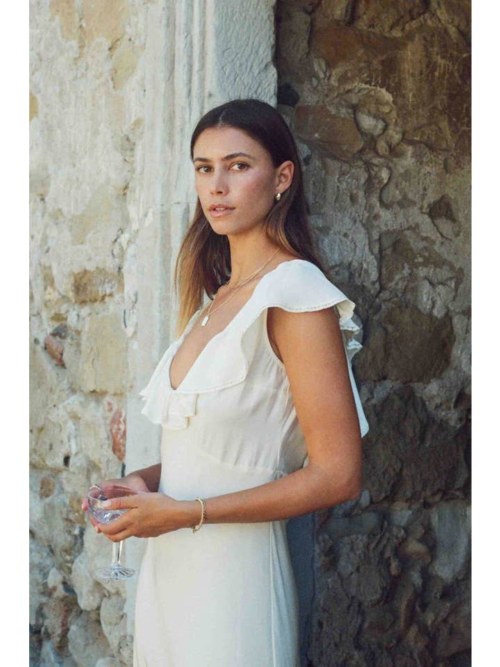 merritt charles - Vendita all'ingrosso Vestito - Donna - Abito Florence - Abito in seta color avorio con bordo in pizzo sulla scollatura3