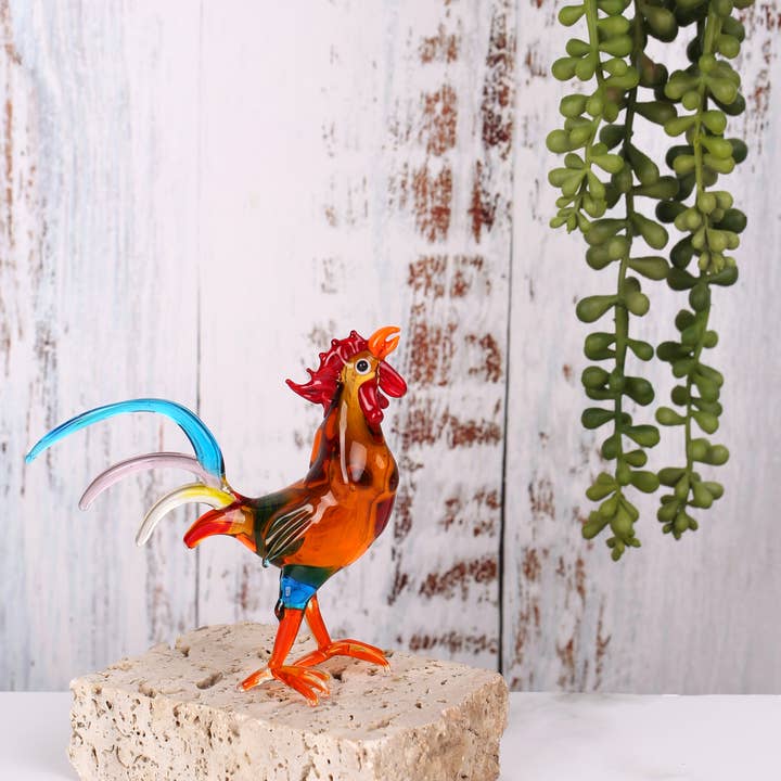 Adamodart - Wholesale Decorative Figurine - Glass rooster figurine, bird decor, display, lampwork, hen