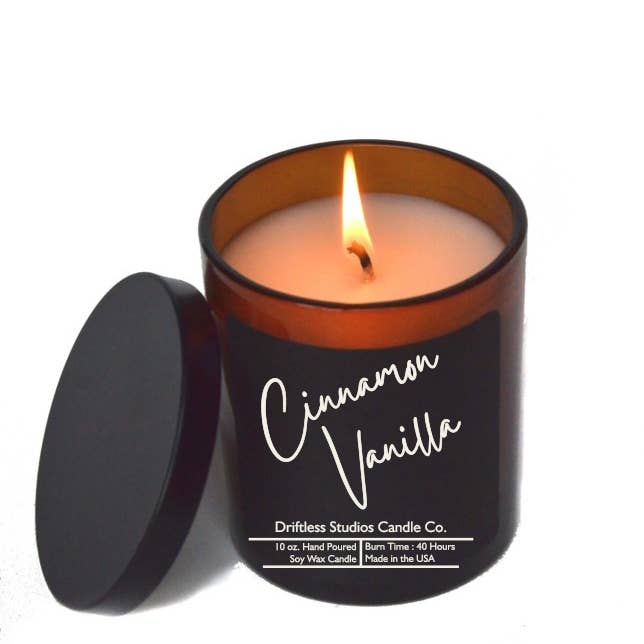 Driftless Studios - Wholesale Jar/Filled Candle - Cinnamon Vanilla Soy Candles - 10oz. Candle + Lid