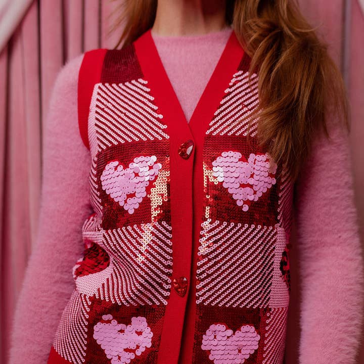 Sequin Hearts Plaid Vest for wholesale by Brianna Cannon
