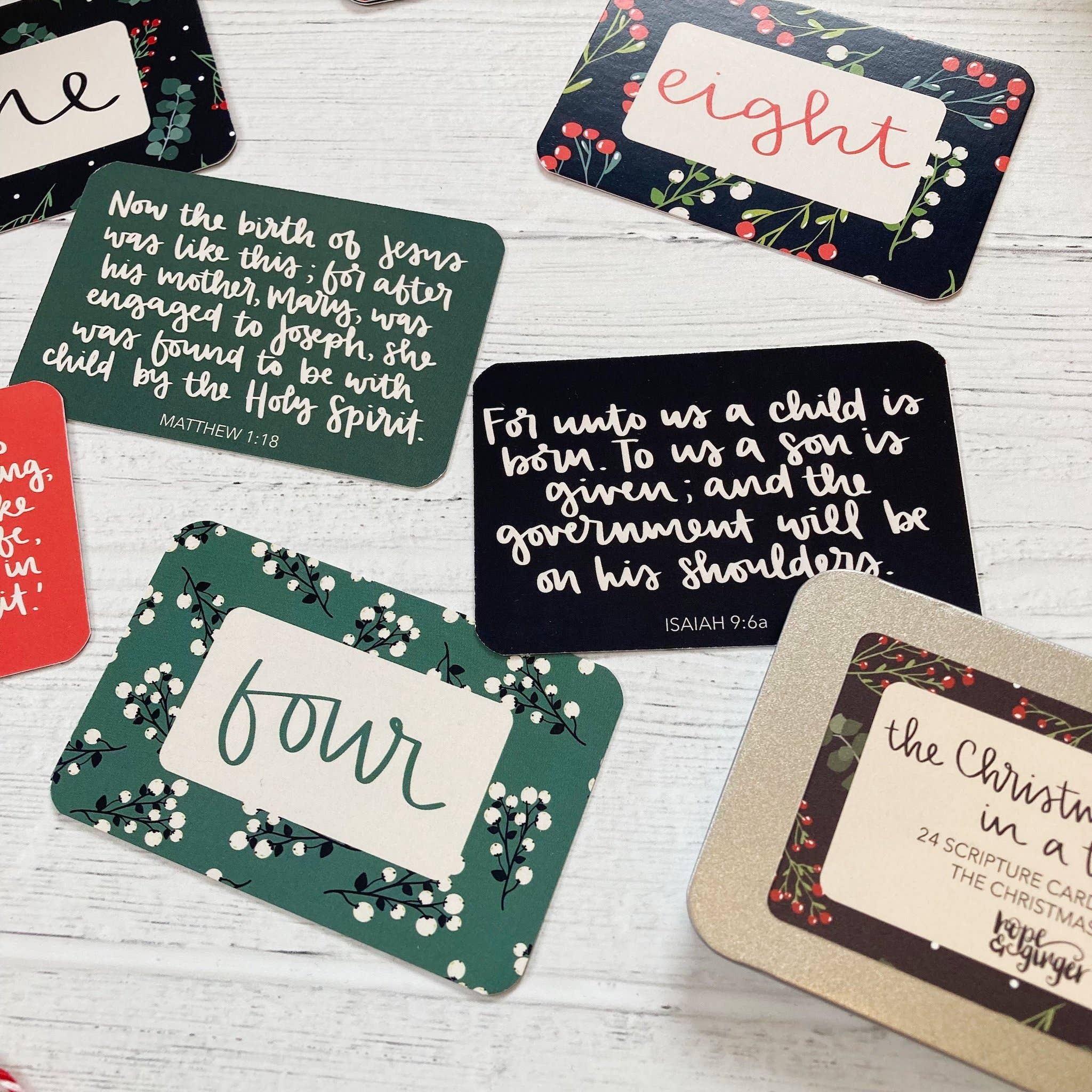 Hope and Ginger – wholesale Christmas card – Christmas Story in a tin - 24 hand lettered Scripture Cards2