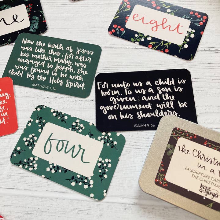 Hope and Ginger – wholesale Christmas card – Christmas Story in a tin - 24 hand lettered Scripture Cards2