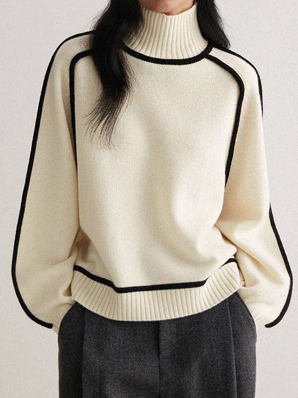 Sheer Trend - Wholesale Knit Sweater - Women's - Contrast Split-Joint Sweater