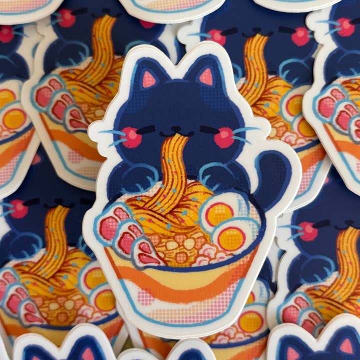 Ramen Kat Klistermærke (Sort) for engroshandel hos Stars and Sprinkles