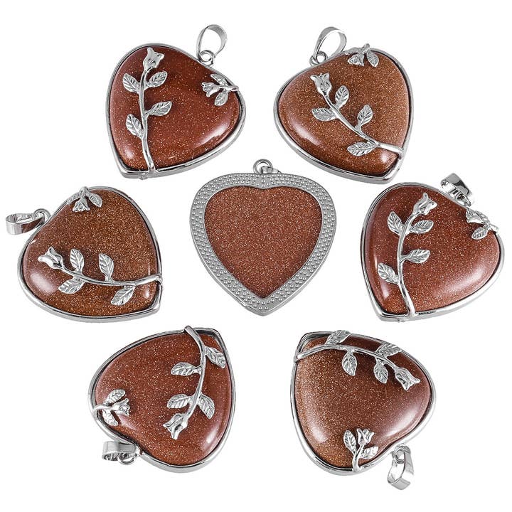 Silver rose heart-shaped crystal pendant for wholesale by GemMeet