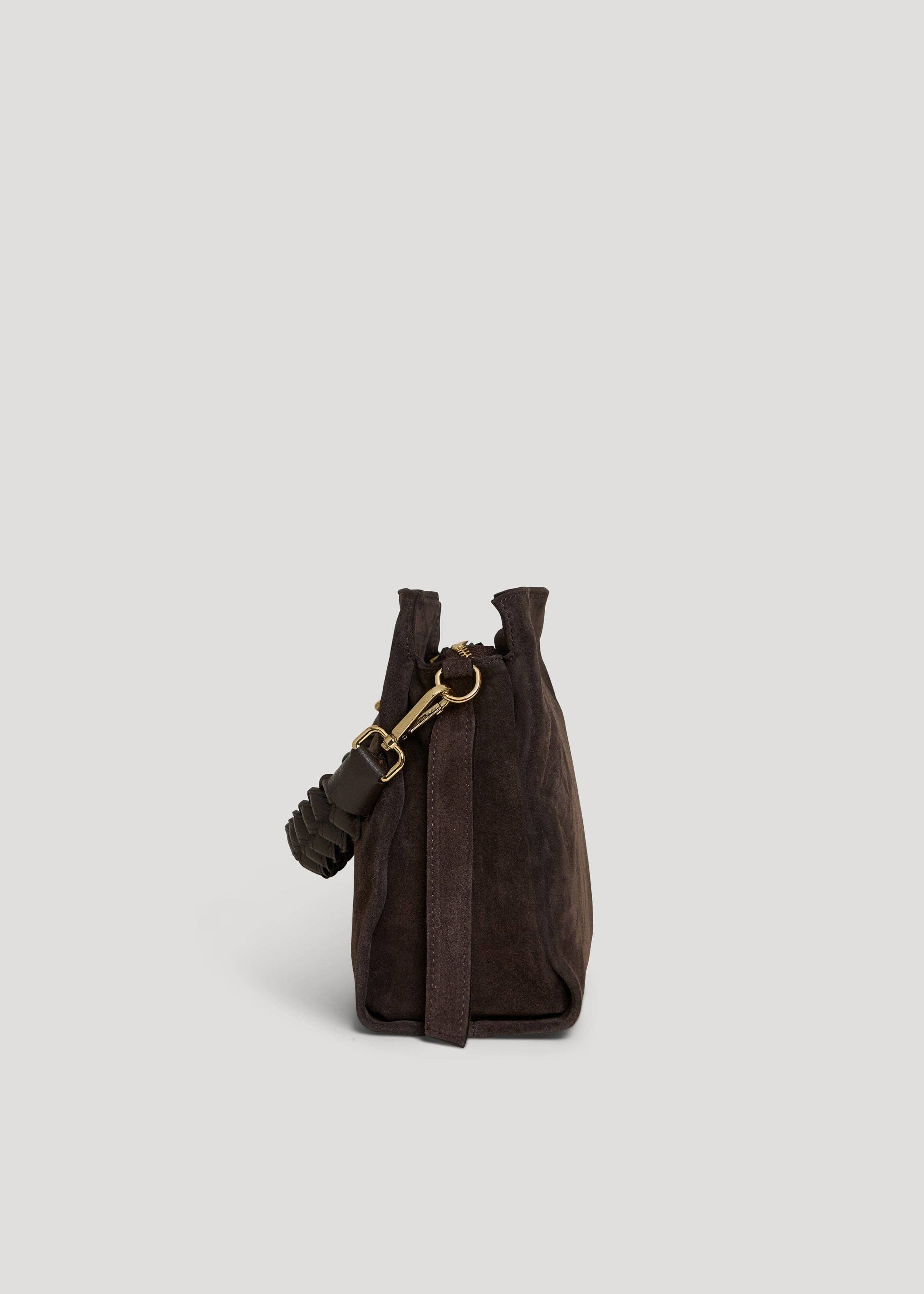 Voemièn - Wholesale Shoulder Bag - Women's - Braid Bag in Dark Brown Suede and Dollar Leather2