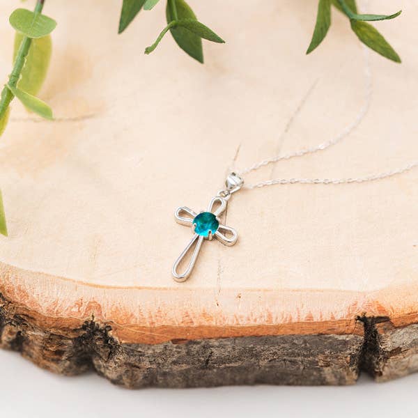 Bottled Up Designs - Wholesale Pendant/Charm Necklace - Recycled Glass At The Cross Sterling Silver Cross Necklace