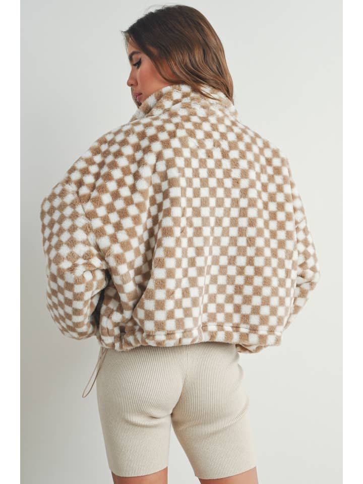BUTTERMELON - Wholesale Jacket - Women's - Fall Winter Checker Teddy Fall Jacket - BMJ70038