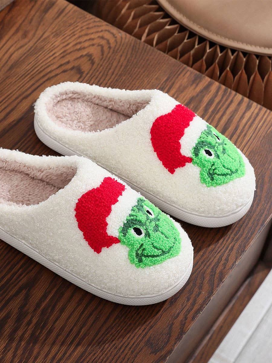 DOUBLJU - Wholesale Slippers - Women's - Christmas Winter Home Grinch Pattern Fuzzy Slippers0