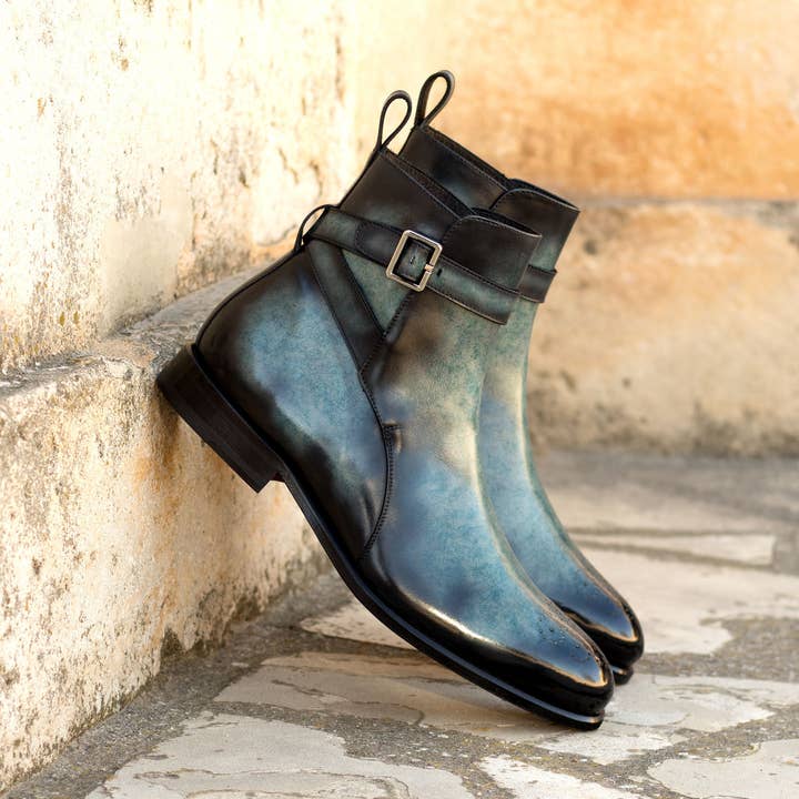 Rohan mænds håndmalet Patina Jodhpur støvle i turkis for engroshandel hos DapperFam