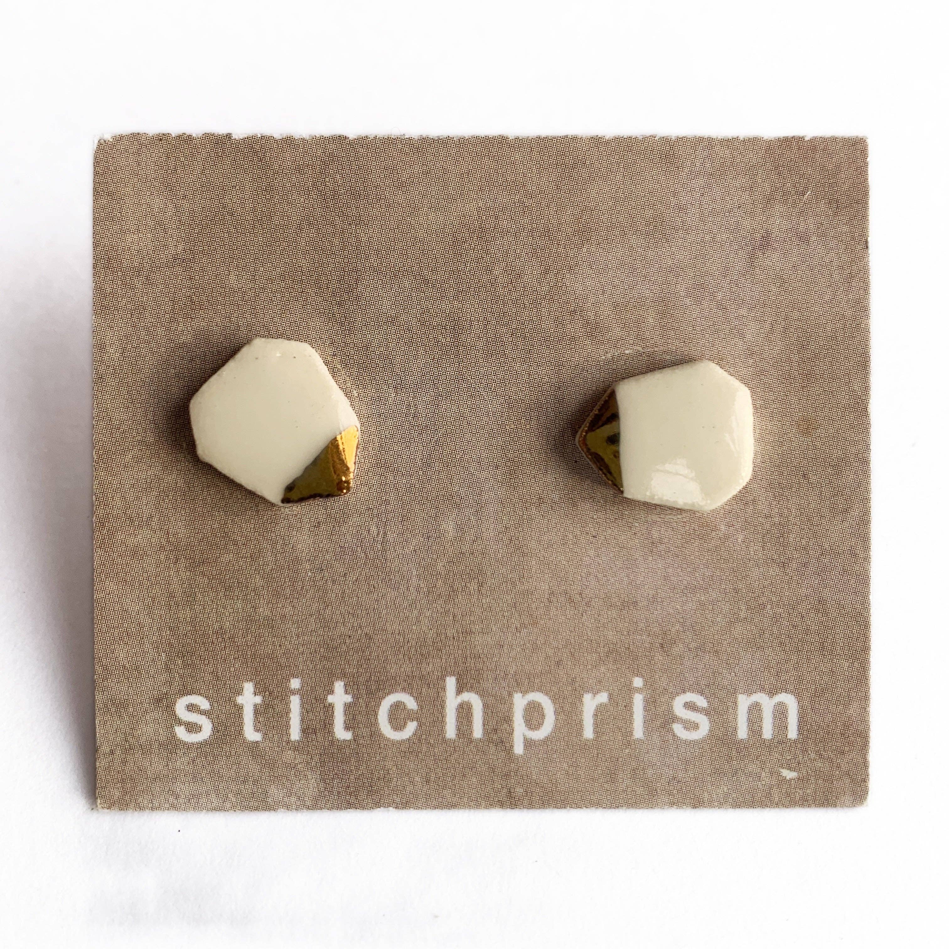 StitchPrism - Wholesale Stud/Post Earrings - Geometric Studs - White (Gold)3