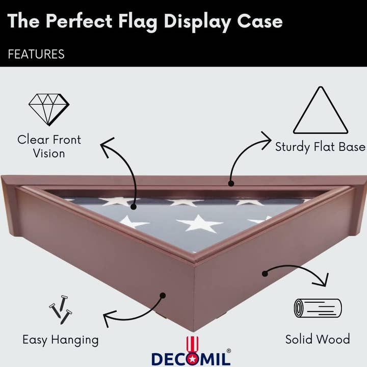 Decomil - Wholesale Display Case - 5x9 Flag Display Case Small Base Design - Cherry