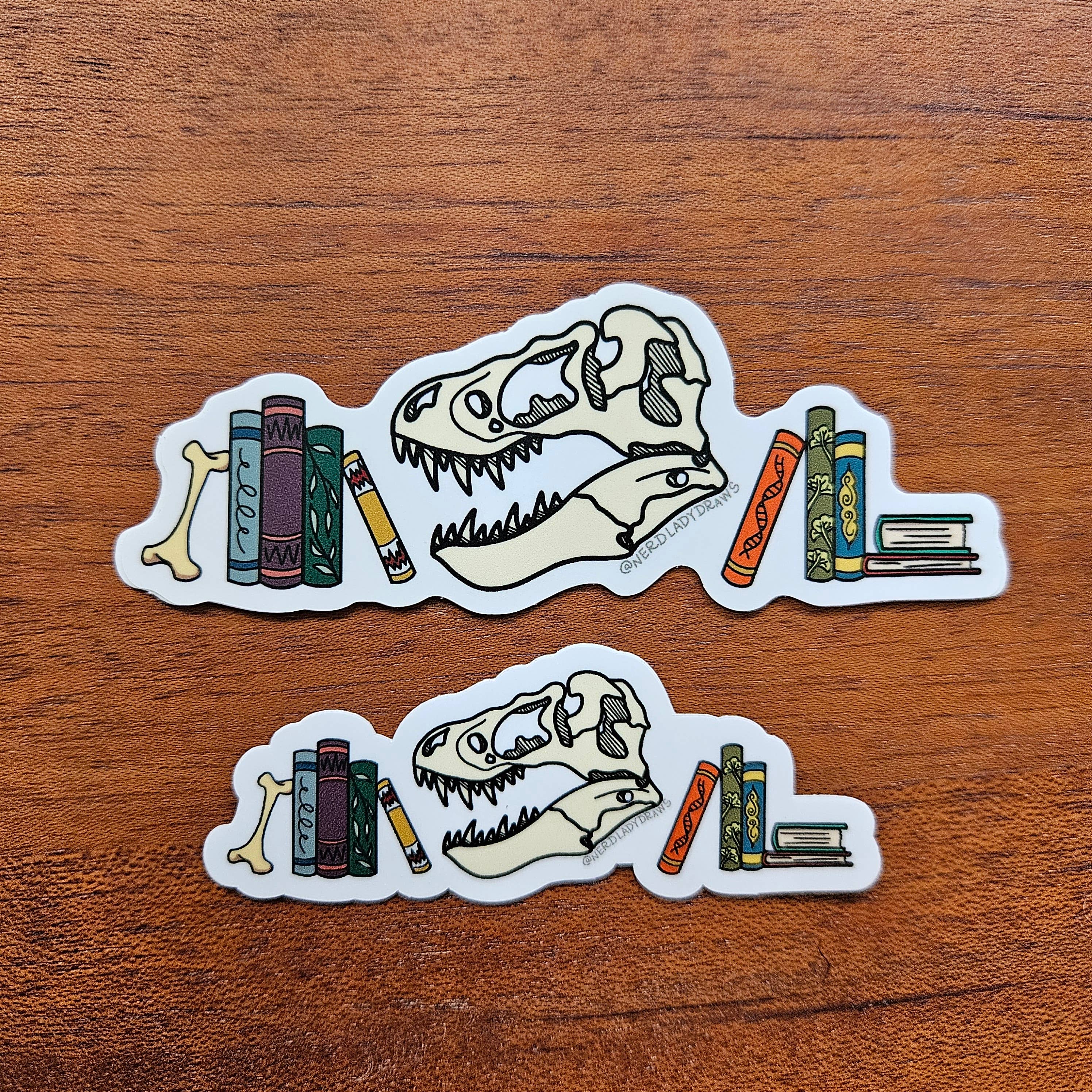 Nerd Lady Designs - Wholesale Phone & Laptop Stickers - Dinosaur Bookstack Sticker3