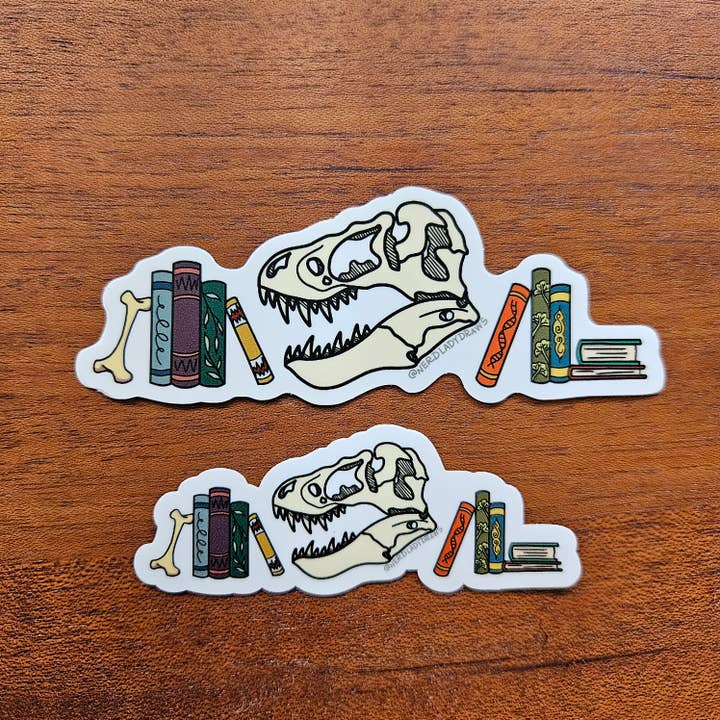 Nerd Lady Designs - Wholesale Phone & Laptop Stickers - Dinosaur Bookstack Sticker3
