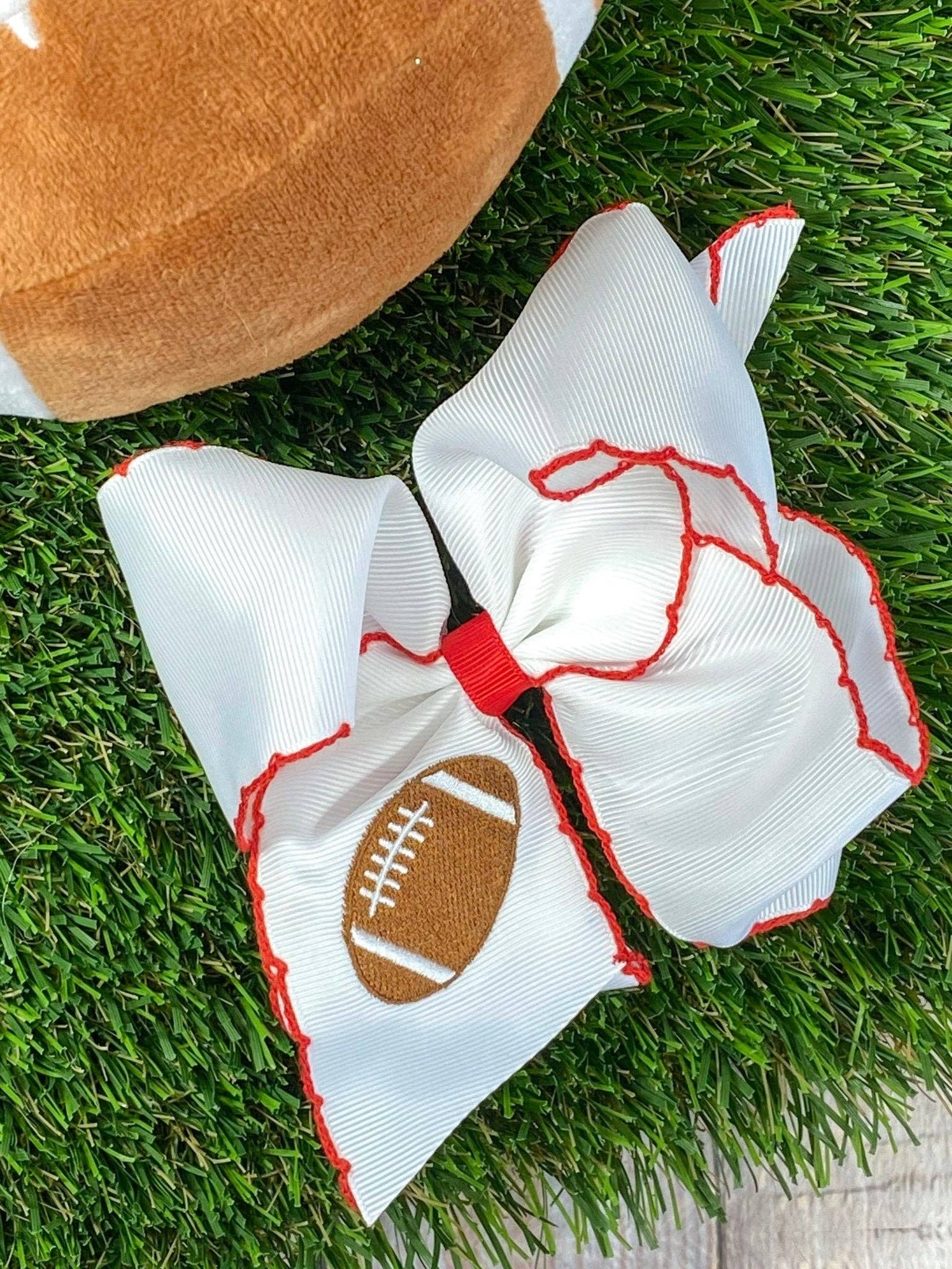 The Hair Bow Company - Wholesale Hair Bow - Kids - Football Embroidered Moonstitch Hair Bows1