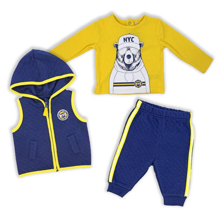Rose Textiles - Wholesale Clothing Set - Baby - Boys 3 Piece Vest Set: NYC Bear