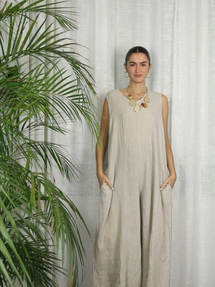 Linen & More - Wholesale Dress - Women's - REF 14580 SLEEVELESS JUMPSUIT 100% LINEN7