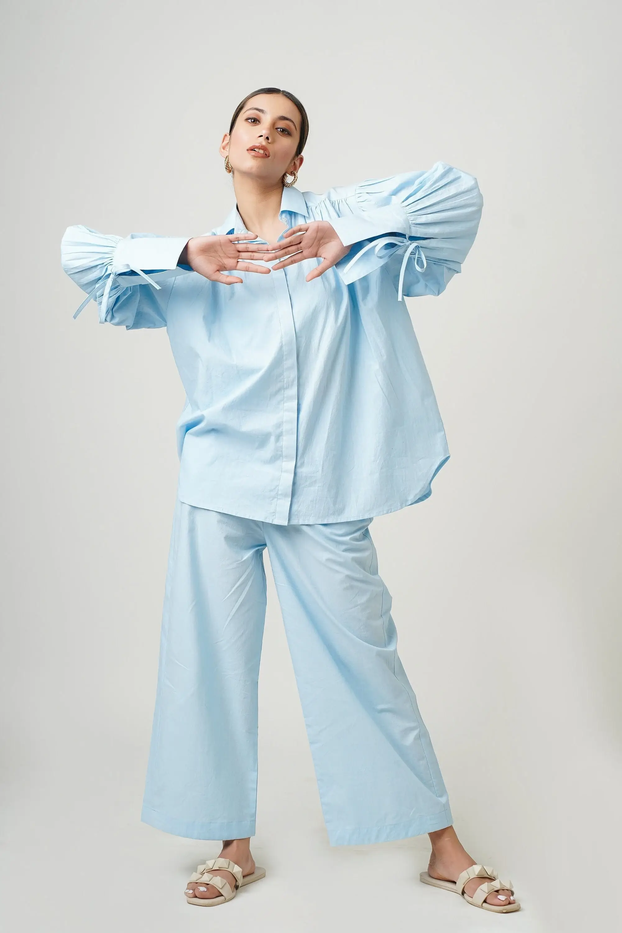 Tailor Didi - Wholesale Button Down Shirt - Women's - Oversized Cotton Collared Tie-Up Sleeve Buttoned Blouse2