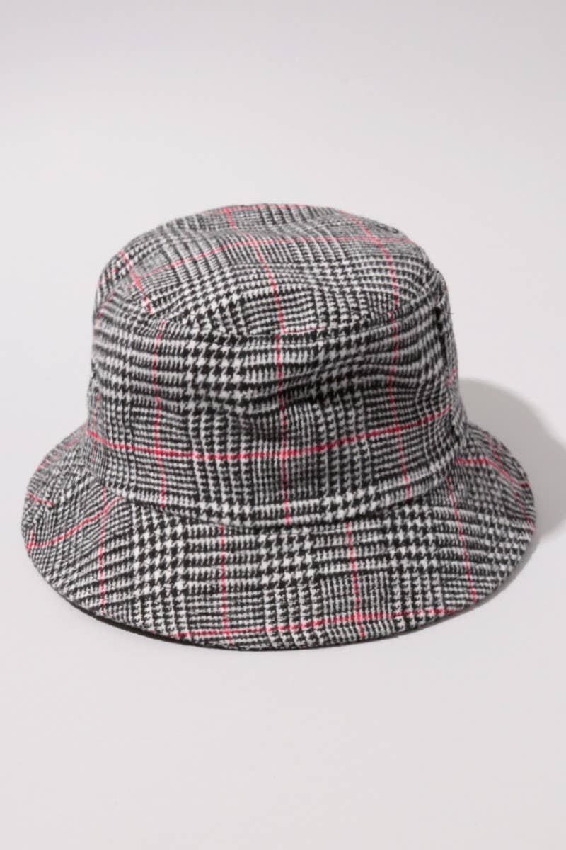 Fashion City – Engroshandel Bucket hat - Dame – Glen Plaid Bucket Hat med Sidelomme5