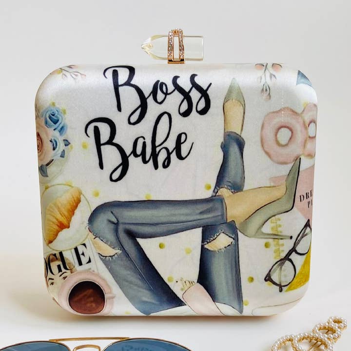 Pochette en tissu imprimé Boss Babe pour la vente par Clutch It Handbags