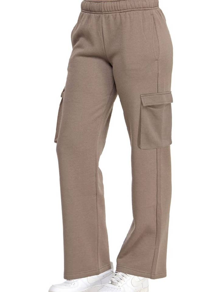 Fleece Cargo Pocket Mid Rise Straight Leg Jogger for wholesale by Vanilla Monkey