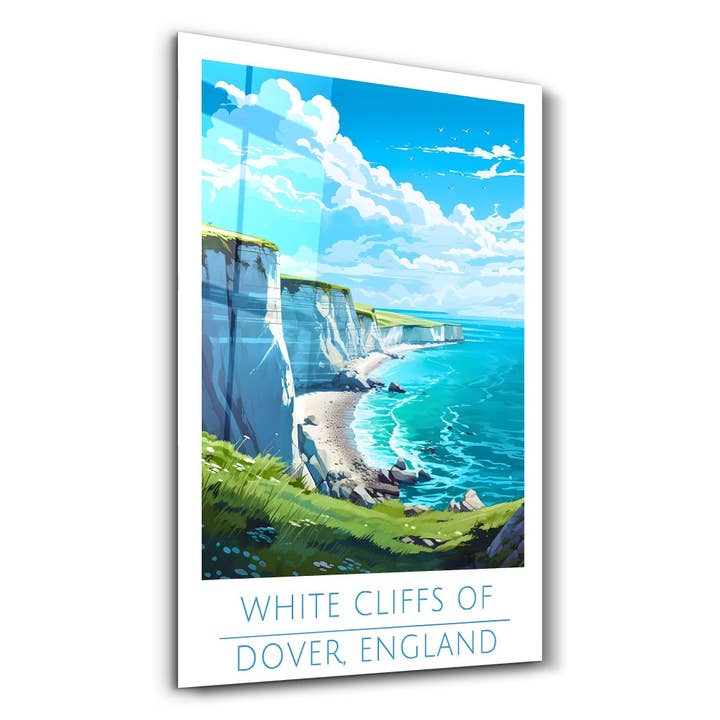 White Cliffs of Dover England-Travel Posters | Glass Wall Art for wholesale by Artdesigna KG