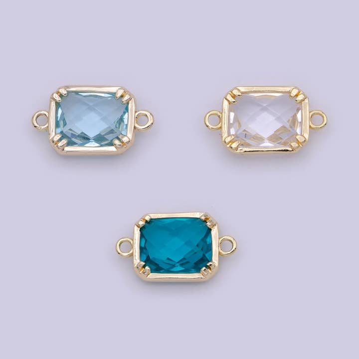 Blue / Clear Cubic Mini Gold Rectangle Charm Connector for Bracelet Necklace Component Y-430 - Y-432, G-728 for wholesale by Aim Eternal