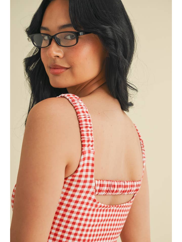 KIMBERLY C - Wholesale Sports Bra - Women's - Gingham Print Ruched Bra Top37