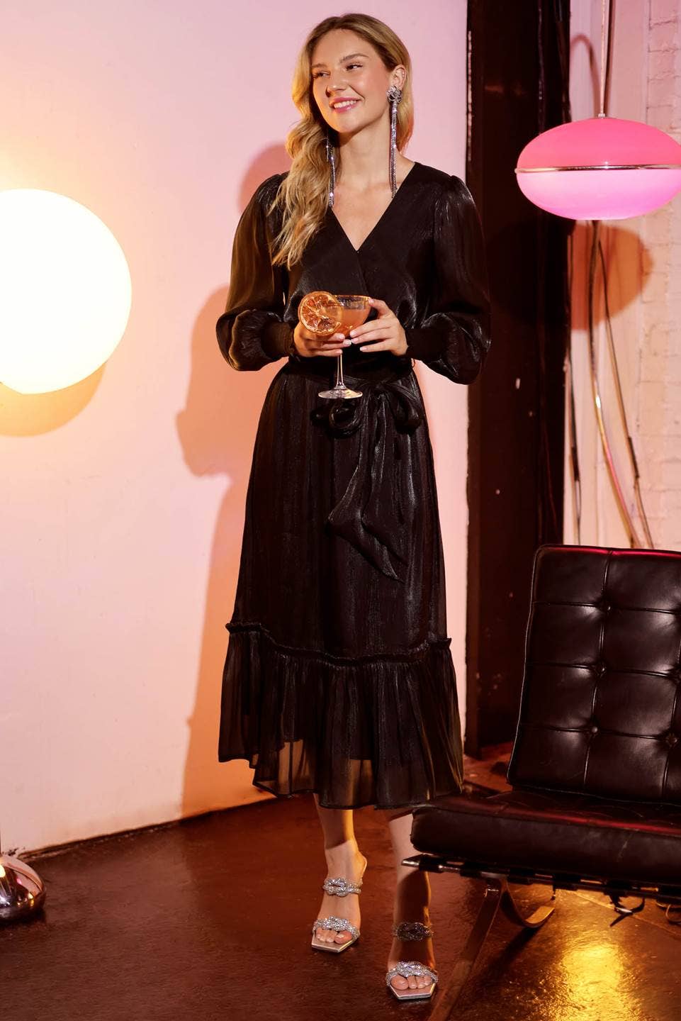 Blu Pepper - Venta al por mayor Vestido - Mujer - VESTIDO MIDI LARGO DE MANGA ALFIL CON CINTURÓN CRUZADO