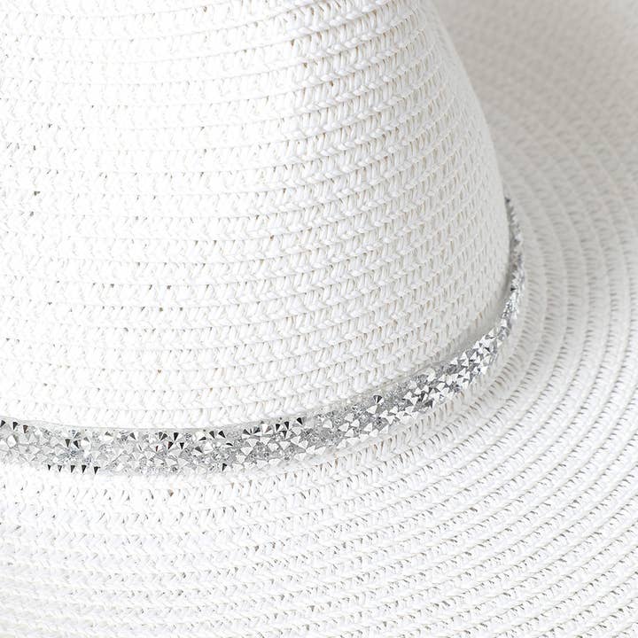 Fashion City - Wholesale Cowboy Hat - Women's - Rhinestone Band Straw Panama Cowboy Hat