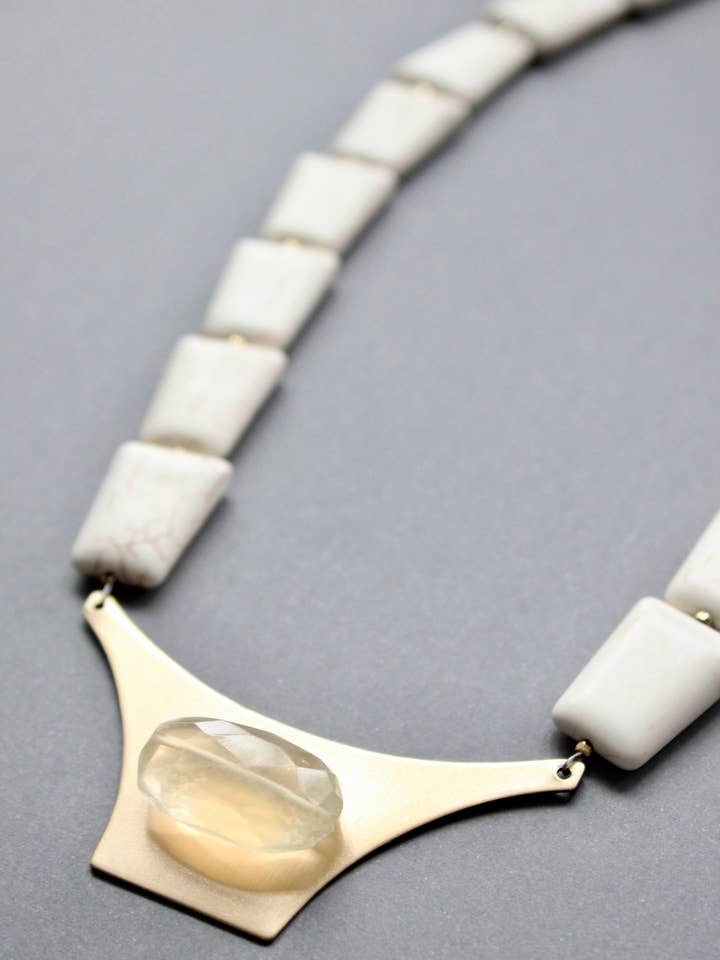 ISL119 White geometric bib necklace for wholesale by David Aubrey Jewelry
