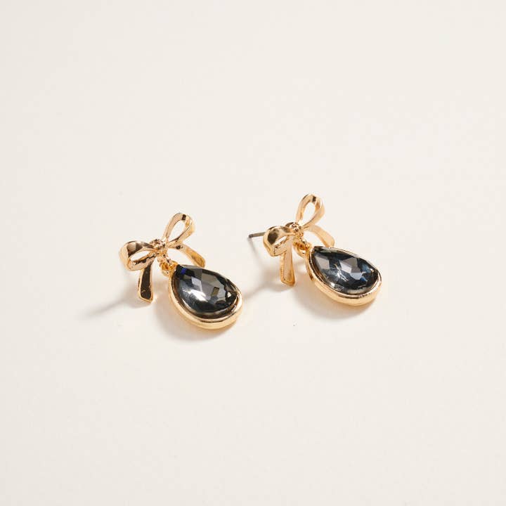Designature New York - Wholesale Dangle Earrings - Teardrop Rhinestone with Metal Bow Post Earrings1