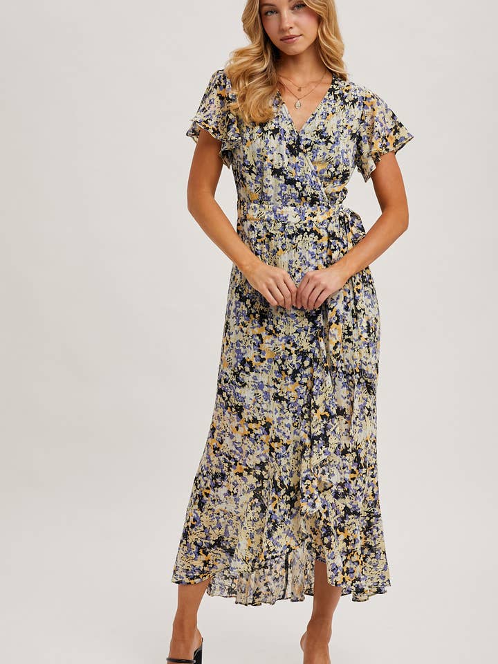 Bluivy - Wholesale Dress - Women's - FLORAL PRINT WRAP RUFFLED MIDI DRESS - EASTER DAY11