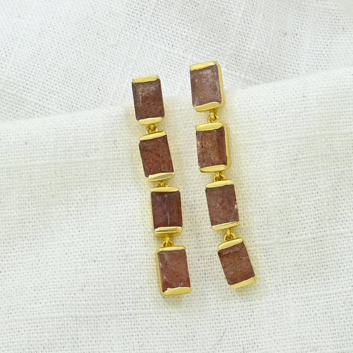 Nicola Ohrringe Gold Silber 925 - Erdbeerquarz für den Großhandel von Schmuckoo Berlin