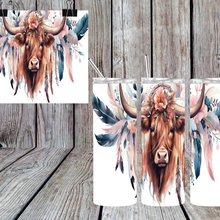 BULL WITH FEATHERS TUMBLER for wholesale by Bull Riders Mama & Co. Tumblers